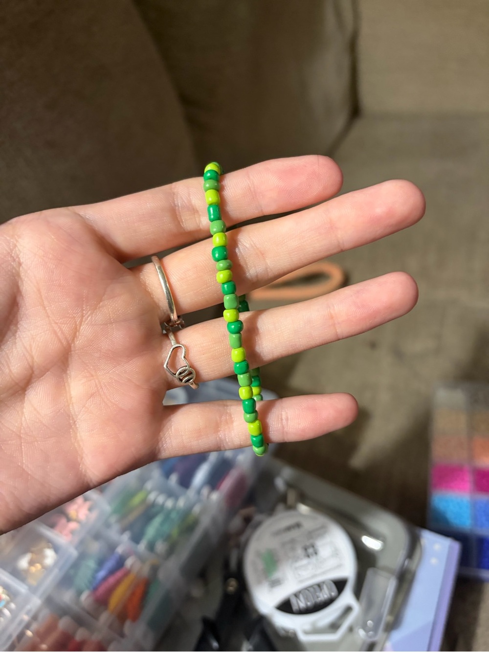 Green Beaded Stretch Bracelet - Lime & Kelly Green
